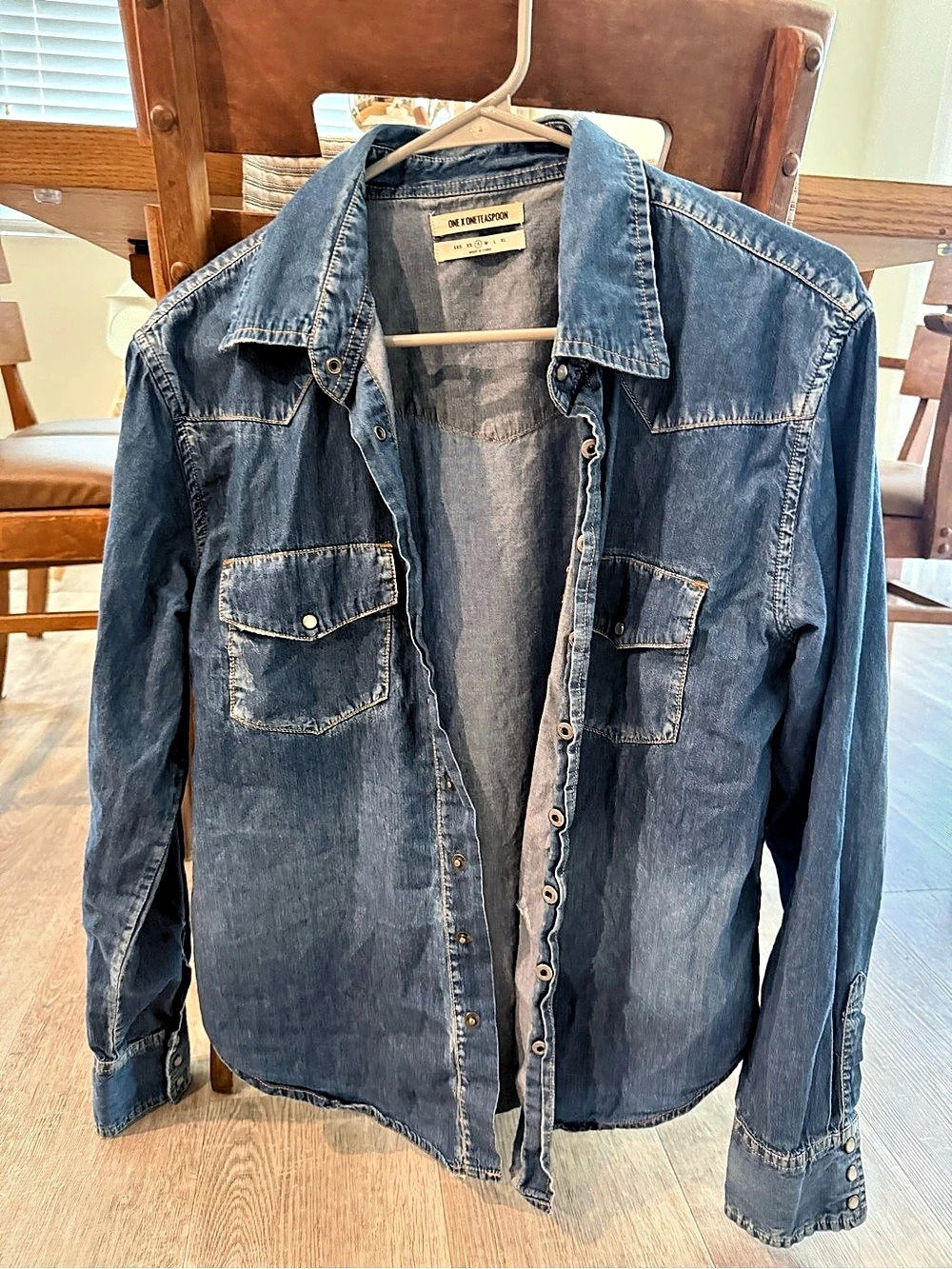 One X One Teaspoon Denim Button Down Shirt in Blue Size Medium